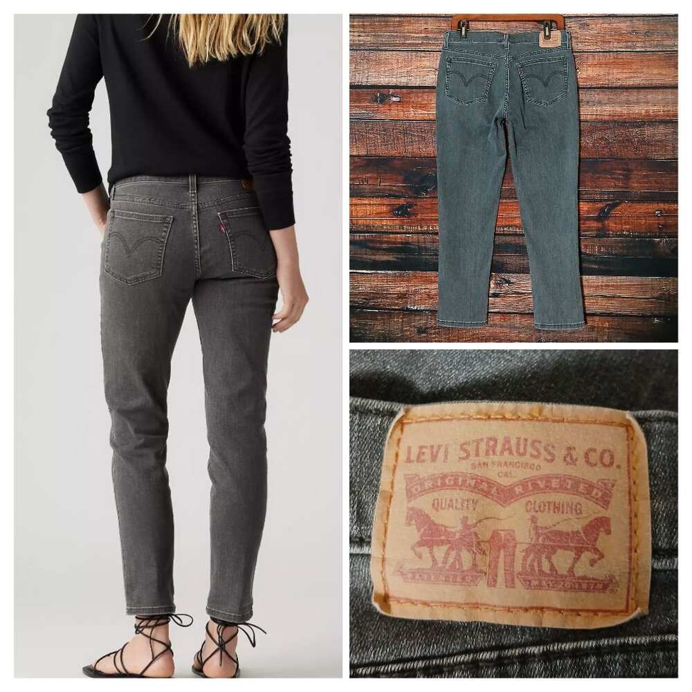 Levis Jeans 30 Boyfriend Mid Rise Charcoal Gray Denim Stretch Ankle Crop